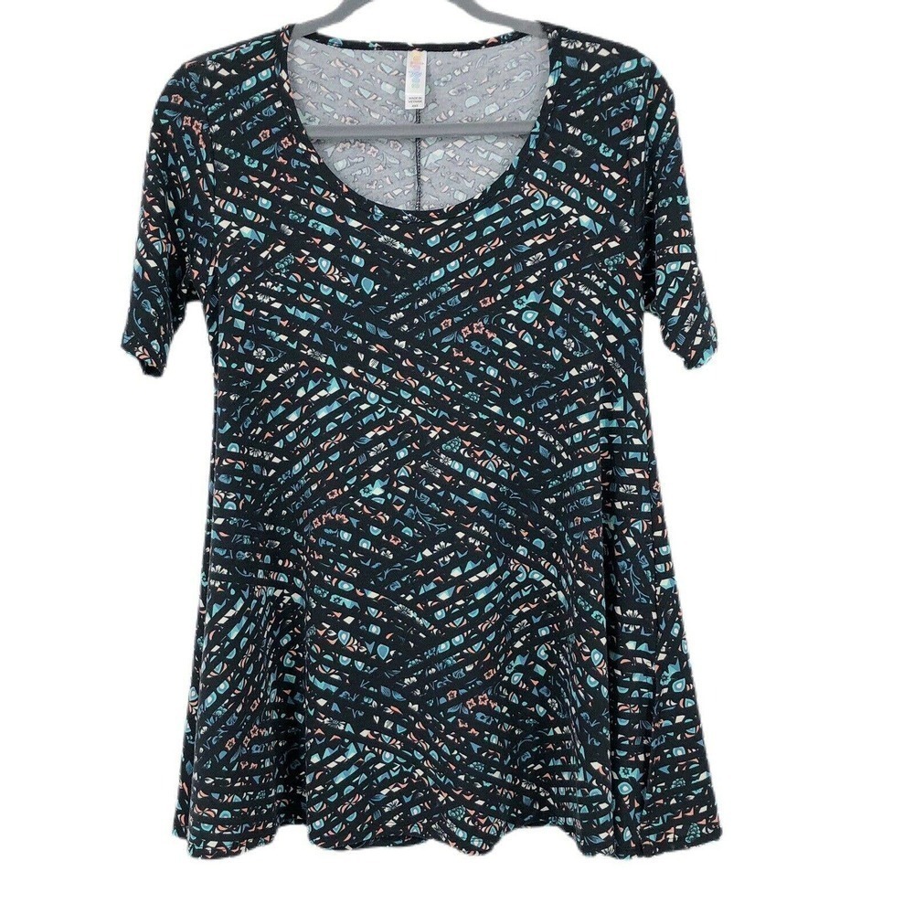 Lularoe Perfect T Shirt Multicolor Floral & Stripe Size XXS Tunic Short Sleeve